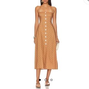 Halter Button Up Midi Dress in Micro Polka Biscotti
Multi